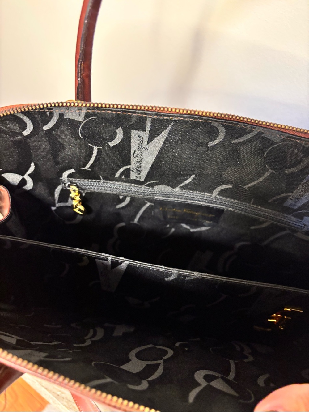 Vintage Salvatore Ferragamo Brown Leather Gancini Dome Satchel Crossbody Bag - Picture 10 of 15